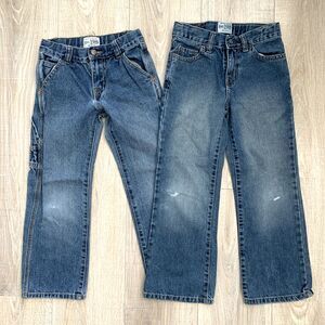 2 prs Children's Place Denim Blue Jeans Boot Cut Utility Adjustable Boys Size 6